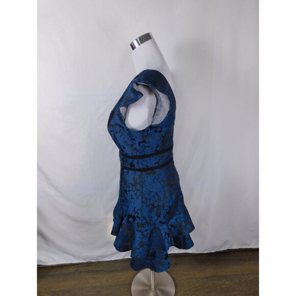 Floral Ruffle Top Womens Small Jacquard Fit Flare Button V Neck Blouse - Picture 5 of 12